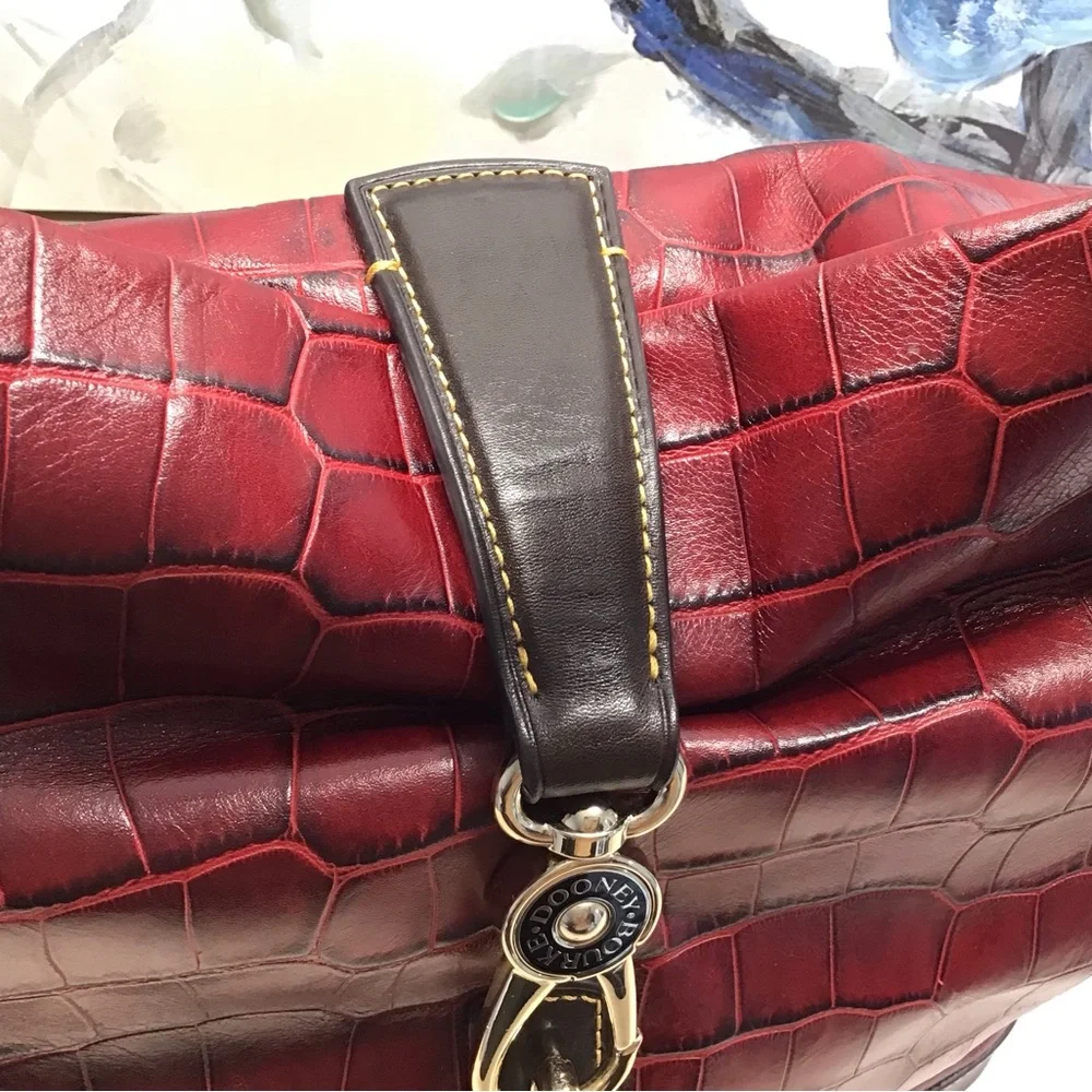 Dooney & Bourke Red Croc Embossed Italian Leather Dennison Hobo Shoulder Bag - Picture 13 of 16